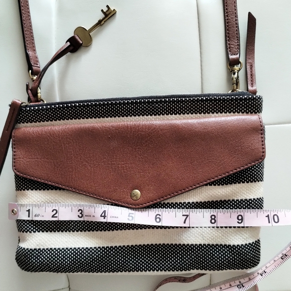 Fossil Striped Canvas and Leather Crossbody Bag - Picture 3 of 16